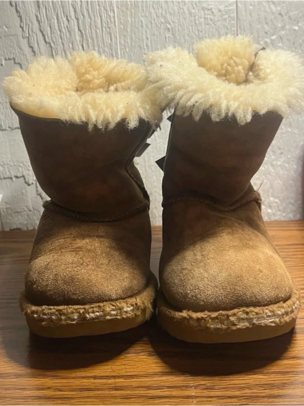 UGG Toddler Size 8 Bailey Bow II Double Ribbon Suede Boots Chestnut Brown